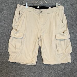Duluth‎ Shorts Mens Large Beige Cargo Nylon Outdoors Stretch Waist Outdoors